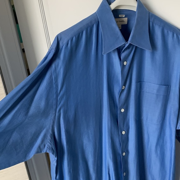 John W. Nordstrom Blue Herringbone Pattern Dress Shirt, Size 17-37 - Picture 9 of 12